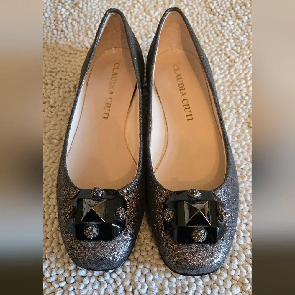 Claudia Ciuti Leather Sparkly Flats Made In Italy - Picture 2 of 6